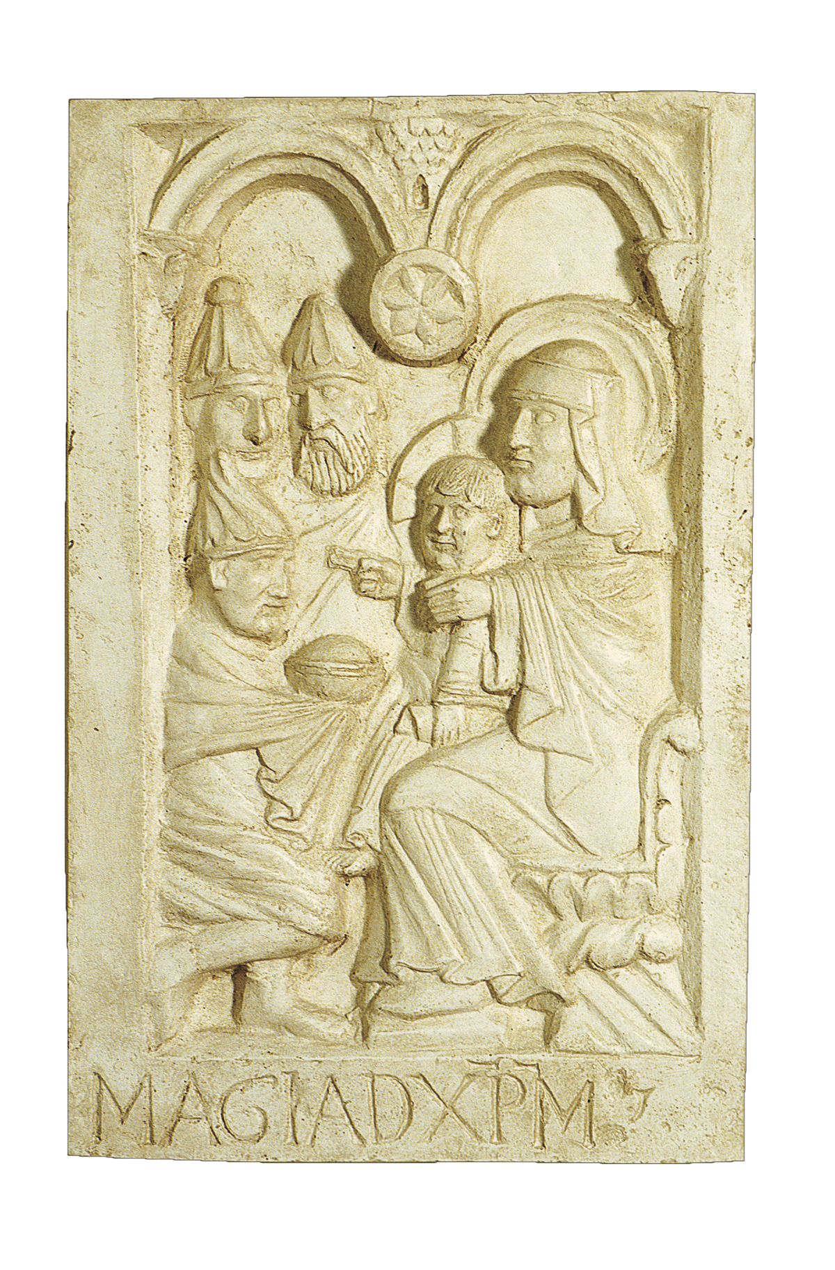 The Adoration of the Magi, a carved panel from the portal of Nonantola Abbey