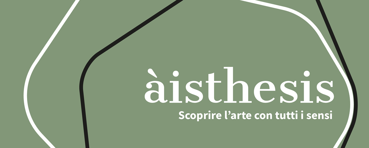 su fondo verde scritta Aistesis, scoprire l'arte con tutti i sensi